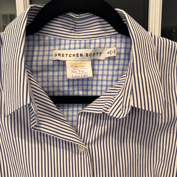 Gretchen Scott Priss Button Up Shirt Top Blue & White Striped Preppy Classy Sz S - Picture 2 of 10